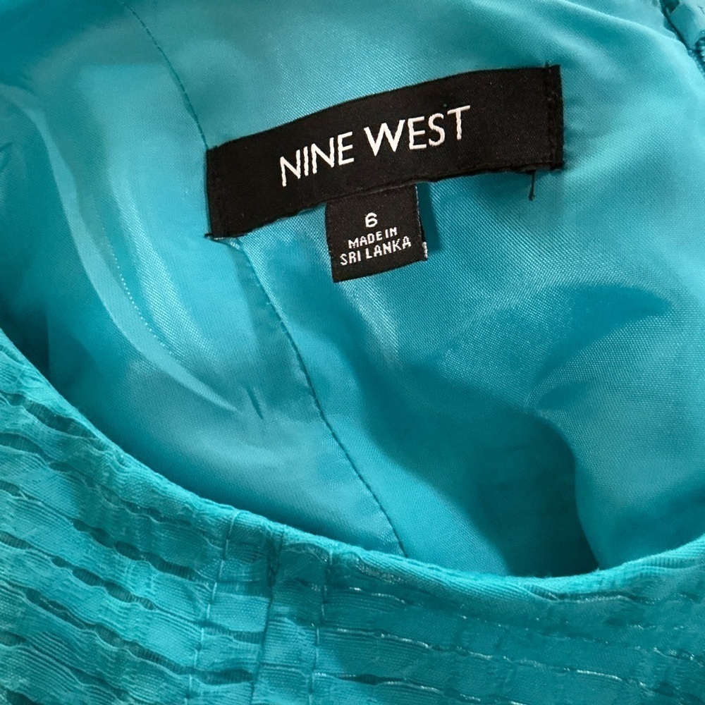 Nine West Textured Sleeveless Fit & Flare With Raffia Belt in Turquoise Blue - Picture 4 of 5